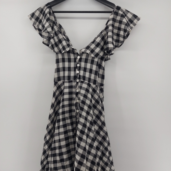 JCrew Beachwear Button-up ruffle long dress in gingham XS Gray Black 100% Cotton - Picture 4 of 9